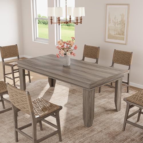 Image of GarveeHome Farmhouse Dining Table for 6-8 People, 71 in Long Kitchen Tables with Wooden Sturdy Frame, 6 ft Large Rectangular Dinner Table for Dining Room, Kitchen, Grey Walnut, 71 inch Non-extendable