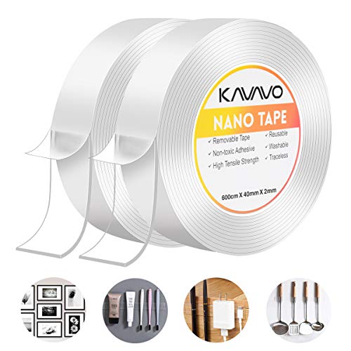 Cinta Nano, Cinta Multiuso Reusable Extraíble Lavable Transparente de Doble Cara, Cintas Pegajosas sin Costuras sin Rastros Cinta Adhesiva de Cocina (600cm*2Pack)