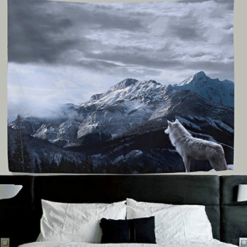 ALAZA Wolf Wall Decor Lone Wolf Fabric Tapestry Throw Dorm Bedroom Art Home Decor Tapestry Wall Hanging 80x60 Inch