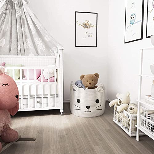 Image of ALBY Woven,Tall Wicker Laundry Basket for Blankets,Clothes,Pillows,Toys,Shoes Large Cotton Laundry Hamper for Bedroom Living Room Bathroom Nursery (15d'' x 12h'' inch, Off-White cat)