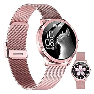 Smartwatch dames fitness horloge IP68 waterdicht fitness tracker sporthorloge met stappenteller hartslagmeter stopwatch voor dames heren Smart Watch voor iOS Android mobiele telefoon, zilver (roze)