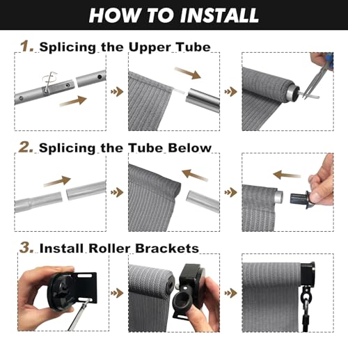 Image of Artpuch Patio Shades Roll Up Outdoor Roller Shade with Spliced Design, 8' W x 8' H Cordless Outside Blinds Cloth for Porch Pergola Gazebo, Grey
