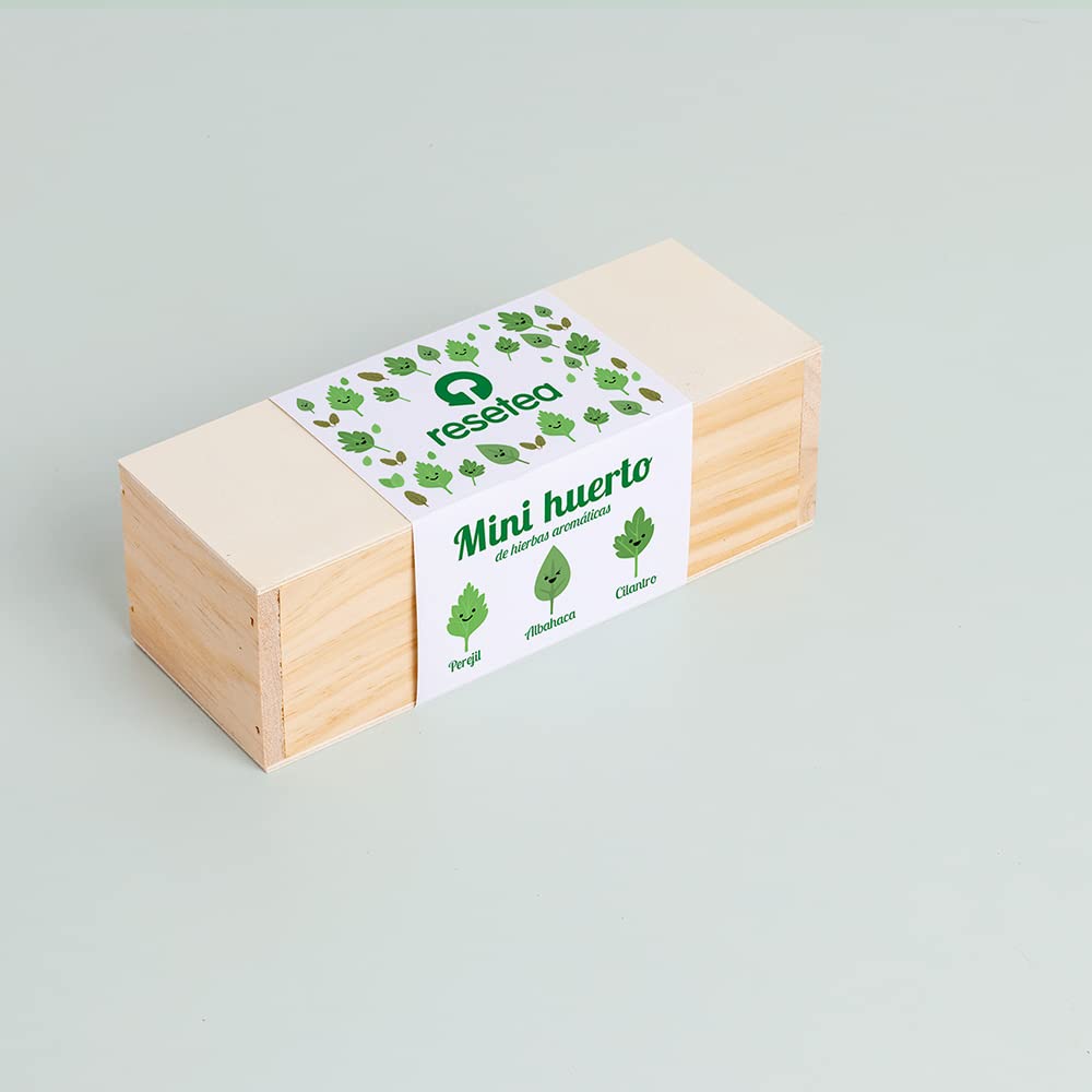 Minihuerto de Hierbas Aromáticas – Cultiva Perejil, Albahaca y Cilantro en Casa | Kit Completo con Macetas Biodegradables y Semillas | Ideal para Cocina, Regalo y Principiantes | Resetea