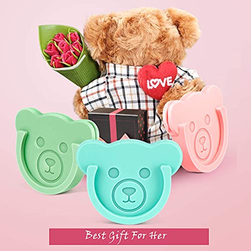 Image of Car Grips Mount for Phone Stand Cute Bear Style Silicone Phone Holder with Phone line Clasp for Collapsible Grip /Socket Mount User Used on Dashboard, Home, Office, Kitchen, Desk, Wall (3 Colors)