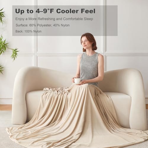Image of COOVA Cooling Blanket for Hot Sleepers,Lightweight Summer Cold Thin Blanket for Night Sweats and Hot Flashes,Breathable Soft Blanket for Bed Couch Sofa,(Beige,90x108 inches)
