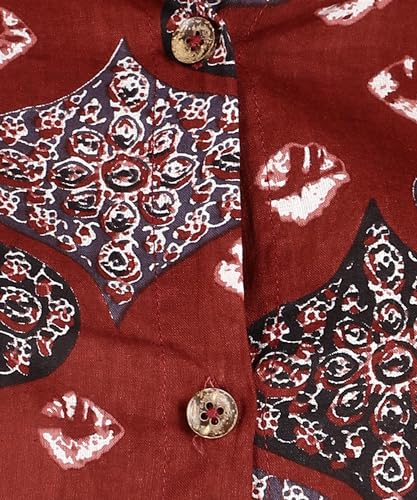 Image of POPWINGS Ethnic Printed Cotton Half Sleeves Regular Fit Crop Shirts for Women Stylish Western Casual Wear