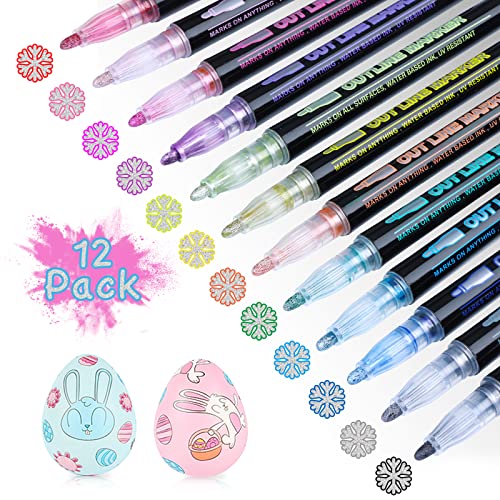 Mengxin Penne di Contorno 12 Colori Pennarelli Glitterati...