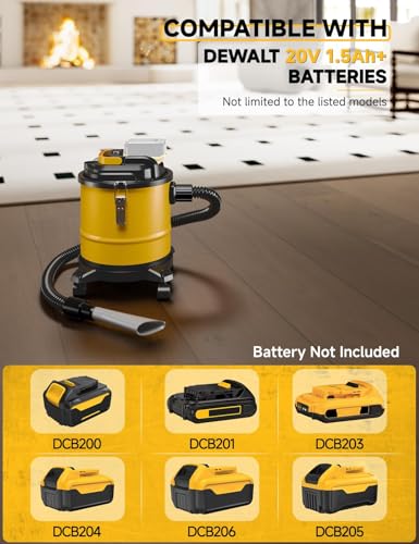 Image of APEXPOWER Cordless Ash Vacuum for Pellet & Wood Stoves, with 2.5-Gallon Metal Storage Tank, Filter, Hose & Wheels, 20V Battery, Bare Tool Only