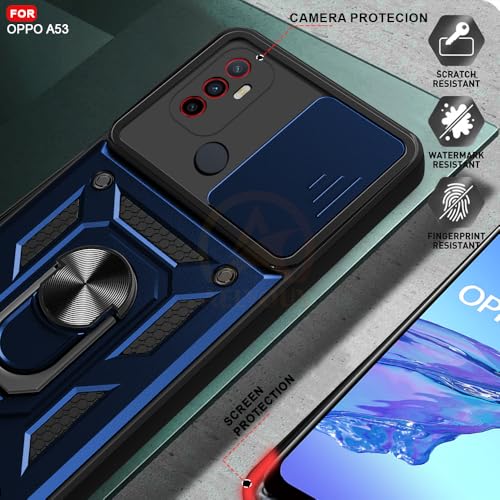 Image of Armor Bumper Back Cover Case for Oppo A53 Rotating Camera Cover, Ring Holder & Kickstand | Heavy Duty & 360 Degree Protection Oppo A53 5G Back Cover (Blue).