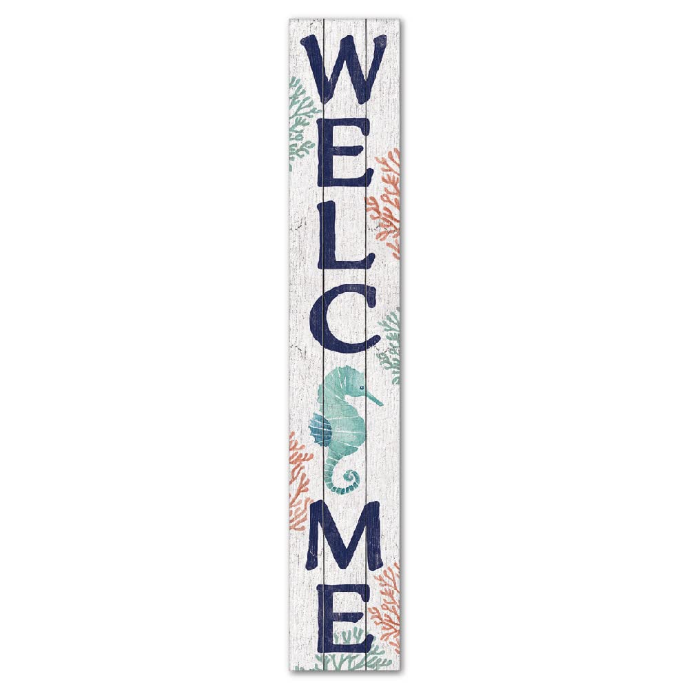 My Word! Welcome Seahorse Welcome Sign and porch leaner for Front Door, Porch, Yard, Deck, Patio, or Wall - Indoor Outdoor Decorative Farmhouse Rustic Vertical Home Decor 8"x46.5"