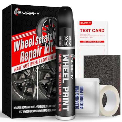 SMAPHY Wheel Scratch Repair Kit Gloss Black Rim Touch Up Paint Repair Curb Rash Scratches and Scuffs Quickly and Easily Universal Color Black Wheel Paint
