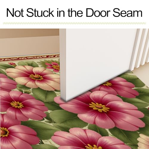 Tapis entrée antidérapant absorbant fleurs d'Inde rose vert