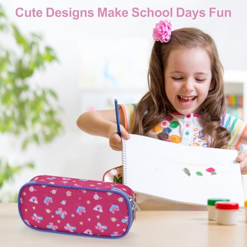 Image of Cute Kids Pencil Case - Girls Pen Pouch Large School Organizer | Pen Bag & Smooth Zipper, Multi-Slot Storage, Mesh Pocket, 900D Water Resistent, Giftable School Supplies, Rose Pink Butterfly