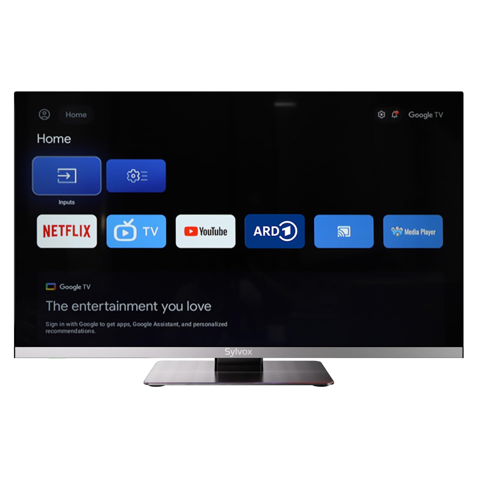 SYLVOX 22-inch RV TV, 1080P FHD Smart Google TV, 12V/24V DC & AC Power, with Built-in DVD Player for Truck RV Boat, Waterproof Remote, 9-32V Wide Voltage Shock-Resistant Design