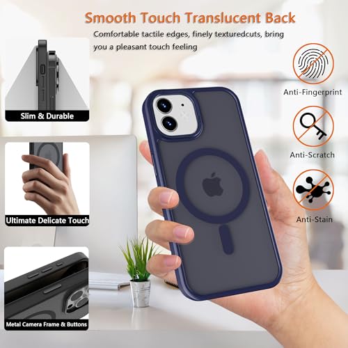 Image of Magnetic iPhone 12mini case,Compatible with Magsafe, Military-Grade Protection,Slim Translucent Matte Shockproof with Anti-Scratch Anti-Fingerprint Phone Cover (Dark Blue, iPhone 12mini)