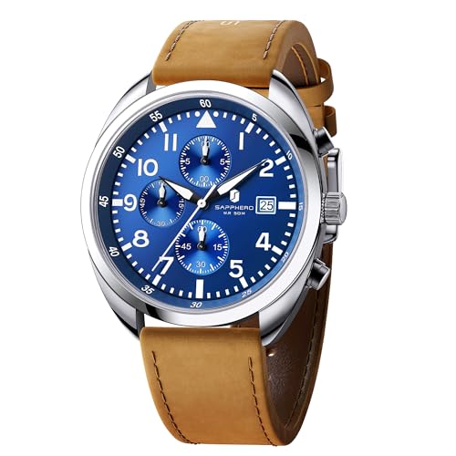 SAPPHERO Uhren Herren, 50 Meter wasserdicht mit Datumsanzeige – modische Freizeit-Armbanduhr mit Chronograph-Funktion