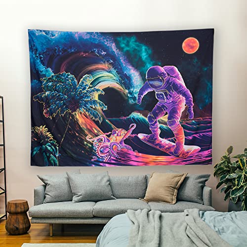 OSVINO Blacklight Astronaut Tapestry 200x150CM Space Plants Octopus Tapestry Aesthetic Neon Wall Hanging Art Posters UV Reactive Trippy Tapestries for Bedroom Decor Astronaut - Image 3