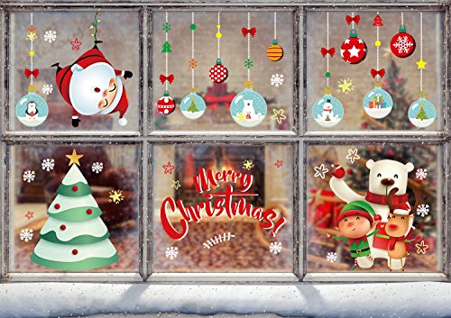 Yuson Girl Décoration Déco Noël Sticker Pere Rennes Sapin Noël Boules Autocollants de Fenêtre Verre Vinyle Porte Murale Muraux pour Christmas Decoration Noel Fête Maison Boutique Intérieur