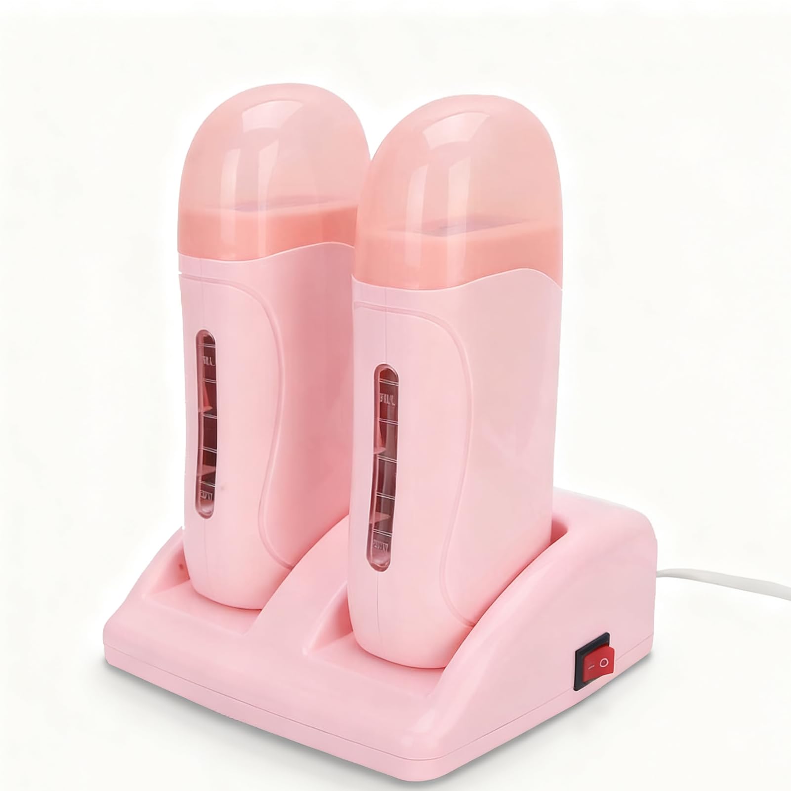 Roll-on Calentador de Cera Profesional, Calentador de Cera Depilatorio Doble, Máquina de Cera Depilatoria con Base de Calentador, para la Cara Axilas Piernas Bikini(Rosa)