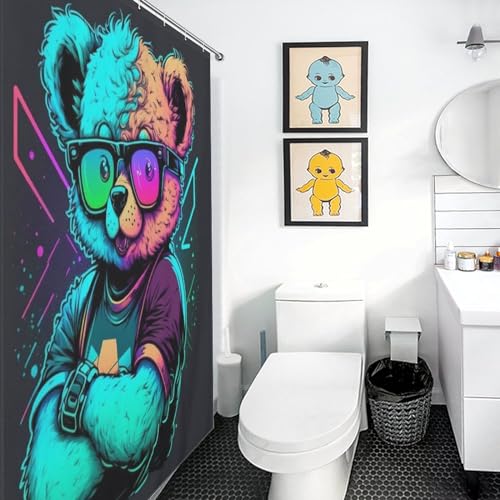 Rideau de douche ours à lunettes imperméable 168x183 cm pour baignoire chic