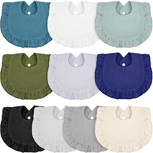 Image of Seematn 10 Pcs Baby Muslin Bibs for Unisex Girls & Boys Drool Bibs Bandana Ruffle Soft Cotton for Newborn Infants Toddlers(Cool Colors)