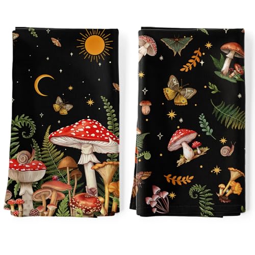 Arquiel Lot de 2 Torchons de Cuisine Champignon Décoratif Essuie Main Absorbante 100% Coton Forêt Torchon Vaisselle Saisonnier Cadeaux pour Crémaillère et...
