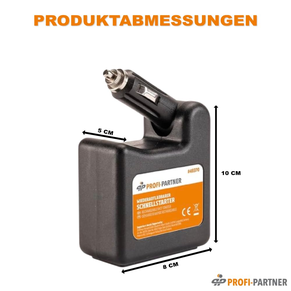 Kfz-Starthilfe, aufladbarer Schnellstarter mit USB-Powerbank | Laden über Zigarettenanzünder, 12-Volt-Anschluss, LED-Ladestandanzeige, Batterie-Booster in ca. 20 Minuten, saubere Hände
