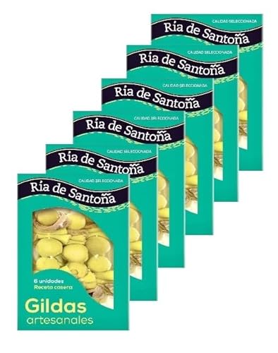 Gildas con anchoas de Santoña 6 uds, PACK 6 BANDEJAS. Con guindilla, aceitunas rellenas, anchoas, aceite de girasol y sal. Ideal para aperitivos, marida con cerveza o txakoli.