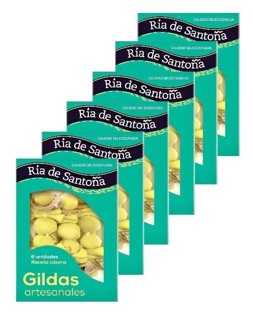 Gildas con anchoas de Santoña 6 uds, PACK 6 BANDEJAS. Con guindilla, aceitunas rellenas, anchoas, aceite de girasol y sal. Ideal para aperitivos, marida con cerveza o txakoli.