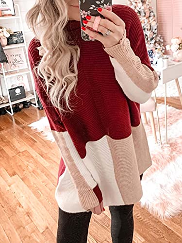 Image of ANRABESS Women's Turtleneck Long Batwing Sleeve Oversized Tunic Sweater Fall Jumper Pullover A87jiufenbai-XS