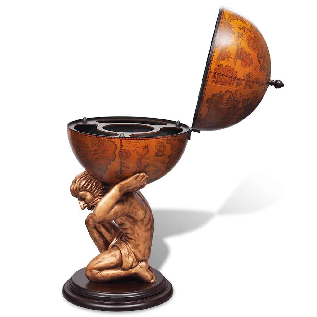 Globus-Bar Atlas szafka barowa z 4 półkami, 42 x 42 x 85 cm, podstawa z płyty MDF, figurka z żywicy, globus ABS, idealna jako bar domowy, lada, kredens na wino, napoje alkoholowe, szkło do