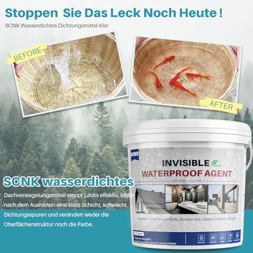 5000g Transparenter Wasserdichter Beschichtungsmittel, SCNK Klares Wasserdichtes Dichtmittel, Innen und Außen Dichtmasse Wasserdicht Leck Wasserdichter Universalabdichtung Unsichtbare Wasserdichtes