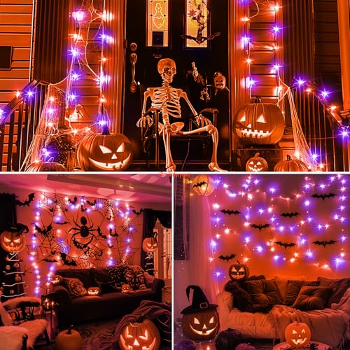 Brightown 12 Pack Purple Orange Fairy Lights Battery Operated String Lights - 7ft 20 LED Waterproof Short Micro Firefly Light for Halloween Decor, Pumpkin DIY Craft, Paper Lantern Decoration