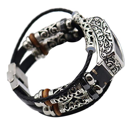 Fit for Fitbit Inspire Bands Women Men, Fitbit Inspire HR Leather Band with Protective Case Cover, Feminine Replacement Watch Band Straps Wristbands Bracelet for Fitbit Inspire (Black)