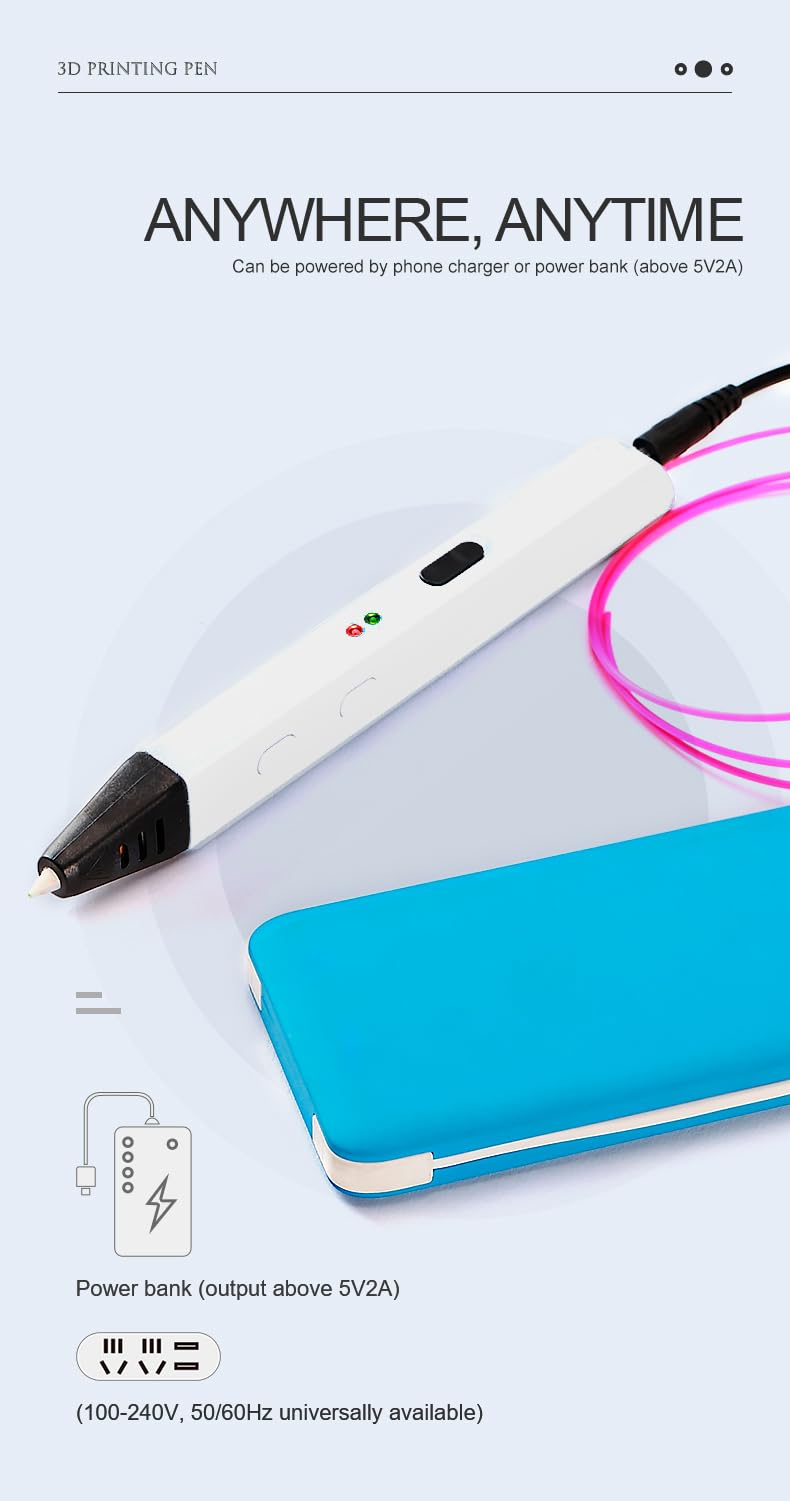 Artnova 3D-Stift mit 10 PLA-Farbfilamenten (30 m) – 3D-Druckerstift mit präziser Steuerung, EU-Adapter, Einstellwerkzeug, kreatives Geschenk.