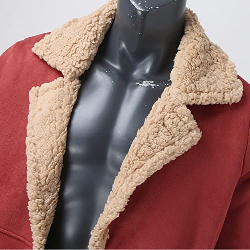 Leren herenjas, gewatteerde lange mouwen, reverskraag, heren winterjas, plussize, vintage mantel, schapenvacht jas, jas, sweatshirt, mantel - Image 8