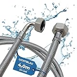 Lichtblau Manguera de acero inoxidable resistente a las torceduras I 4,0 m I Conexión de 3/4 pulgadas para lavadora lavavajillas I Manguera blindada angular/recta incl. sello I Uso universal