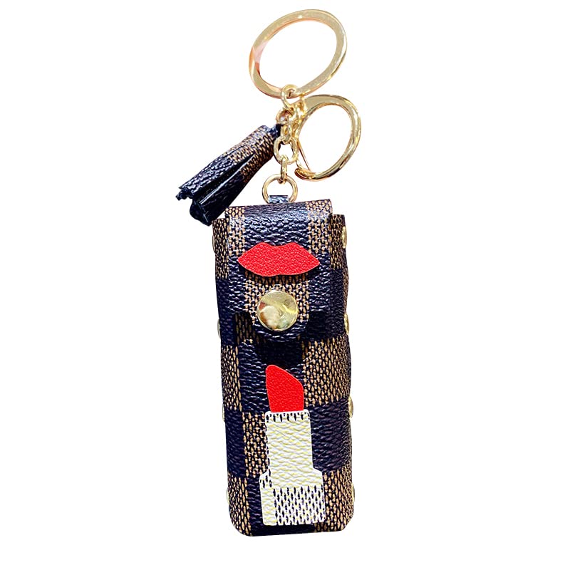 Lip Balm Holder Keychain for Women Girls Leather Chapstick Keychains Holder for Backpack Wallet Purse Charm