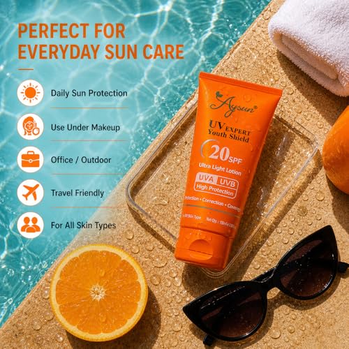 Image of Aysun SPF20 Ultra Light Lotion,Brightens and Moisturises skin with Hyaluronic & Niacinamide, Water & Sweat Resistant, No White Cast, Normal, Oily, Dry Skin Types, Oil Free - 100Gm