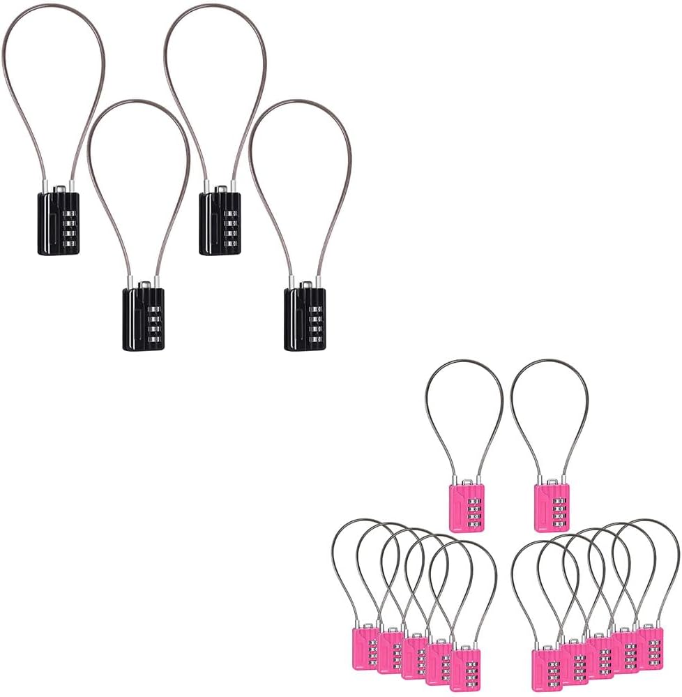 SEPOX® Resettable 4-Digit Padlock Bundle – 4 Black & 12 Pink 32cm Anti-Rust for Gym, Travel