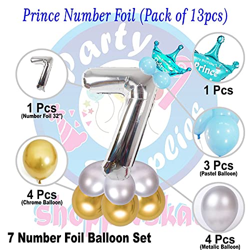 Image of Blue 32 Inches Numbers 7 Shape Large Big Foil Helium Balloons For Party Decorations In Happy Birthday Anniversary Office Items Materials Set Pack, Pack Of 13