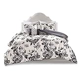 Intelligent Design Dorsey Comforter Reversible Flower Floral Botanical Printed Ultra-Soft Brushed All Season Bedding-Set, Full/Queen, Black/White 5 Piece