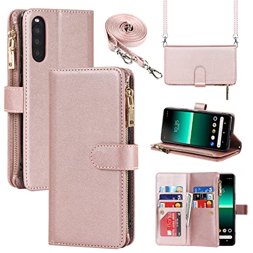 Cavor Coque Compatible avec Sony Xperia 10 II avec Cordon,Collier Flip Portefeuille Étui en Cuir,[9 Porte Cartes][Magnétique],Clapet Housse Etui Compatible...