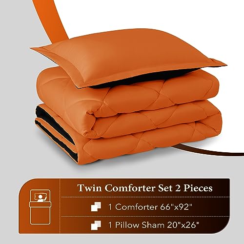 Image of downluxe Twin Comforter Set - Orange and Black Twin Comforter, Soft Bedding Sets for All Seasons -2 Pieces - 1 Comforter (66 inchx92 inch) and 1 Pillow Sham(20 inchx26 inch)