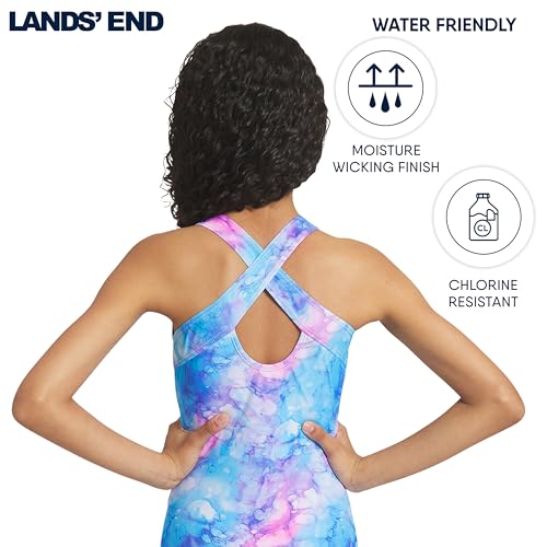 Image of Lands' End Girls' UPF 50+ Stretch Crisscross Back One Piece Swimsuit