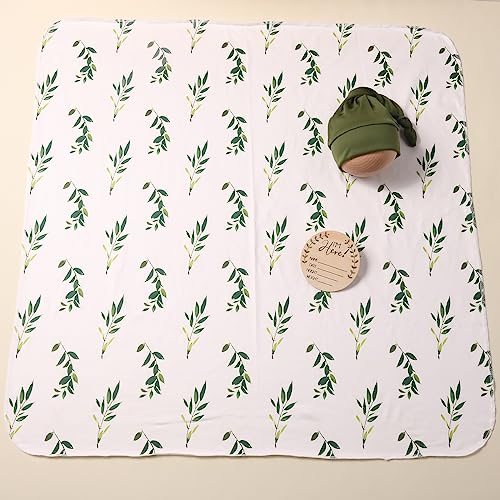Image of Ylsteed Baby Swaddle Blanket and Headband Set, Newborn Receiving Blanket Swaddle Wrap for Girls Boys, Swaddling Blankets Neutral for Newborn,Soft and Skin-Friendly Receiving Wrap 32*32 inch(Green leaves)