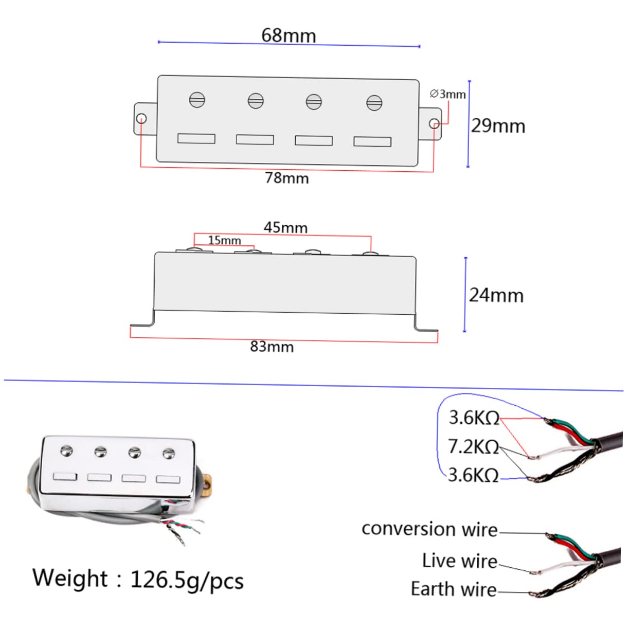 ifundom Bass Pickup for 4 String Guitars Humbucker Pickup 4 Core Wire and Cover Diy Kit