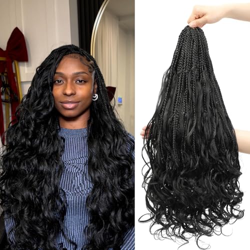 Kavite French Curl Boho Crochet Braids 24 Inch 8 Pack Pre-Looped Soft Braiding Hair Extensions for Black Women 40mm Root & 25mm End Curls Goddess Box Braids Hair Extensions 1B