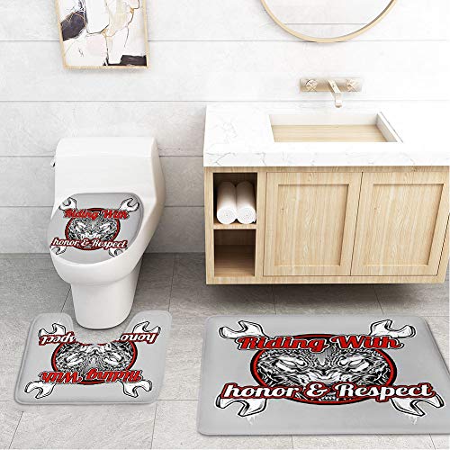 Bathroom Toilet Mats Lid Sets Rugs 3-Piece,Vintage Stylevector Quote About Bikersridding Sign Ferocity