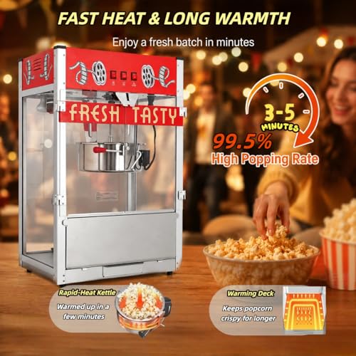 Image of 32OZ Commercial Countertop Popcorn Machine, Theater Style, Red